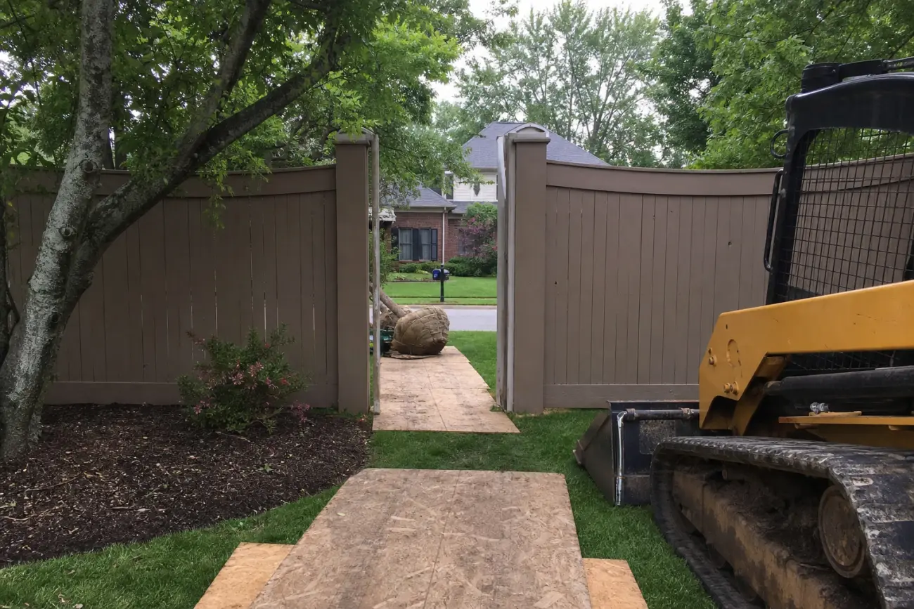 Narrow gate access affecting a large tree planting route