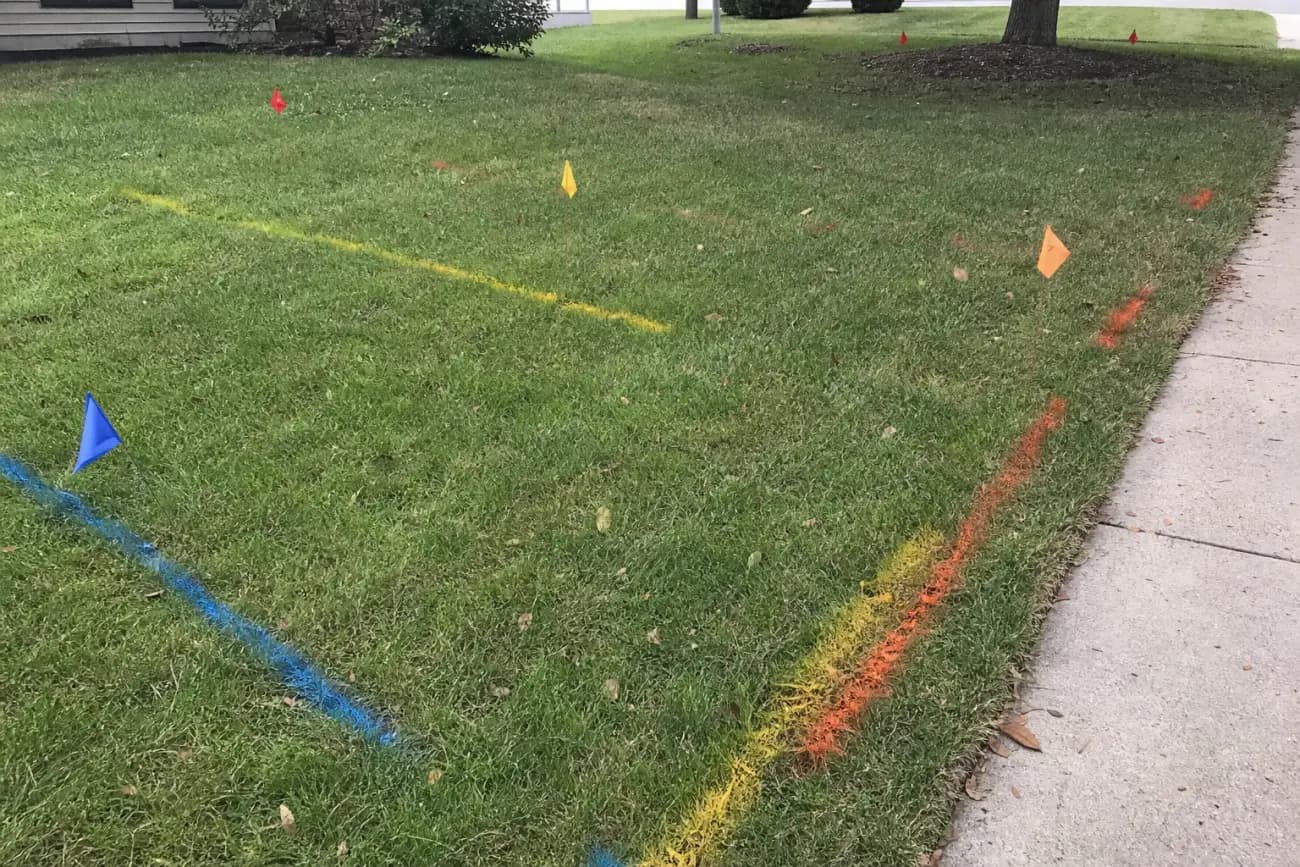 Utility locate marks near a future tree planting area