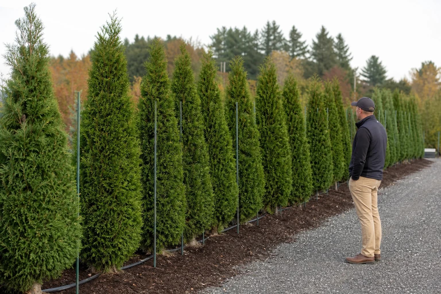 Nursery evergreen trees ready for privacy and landscape planting